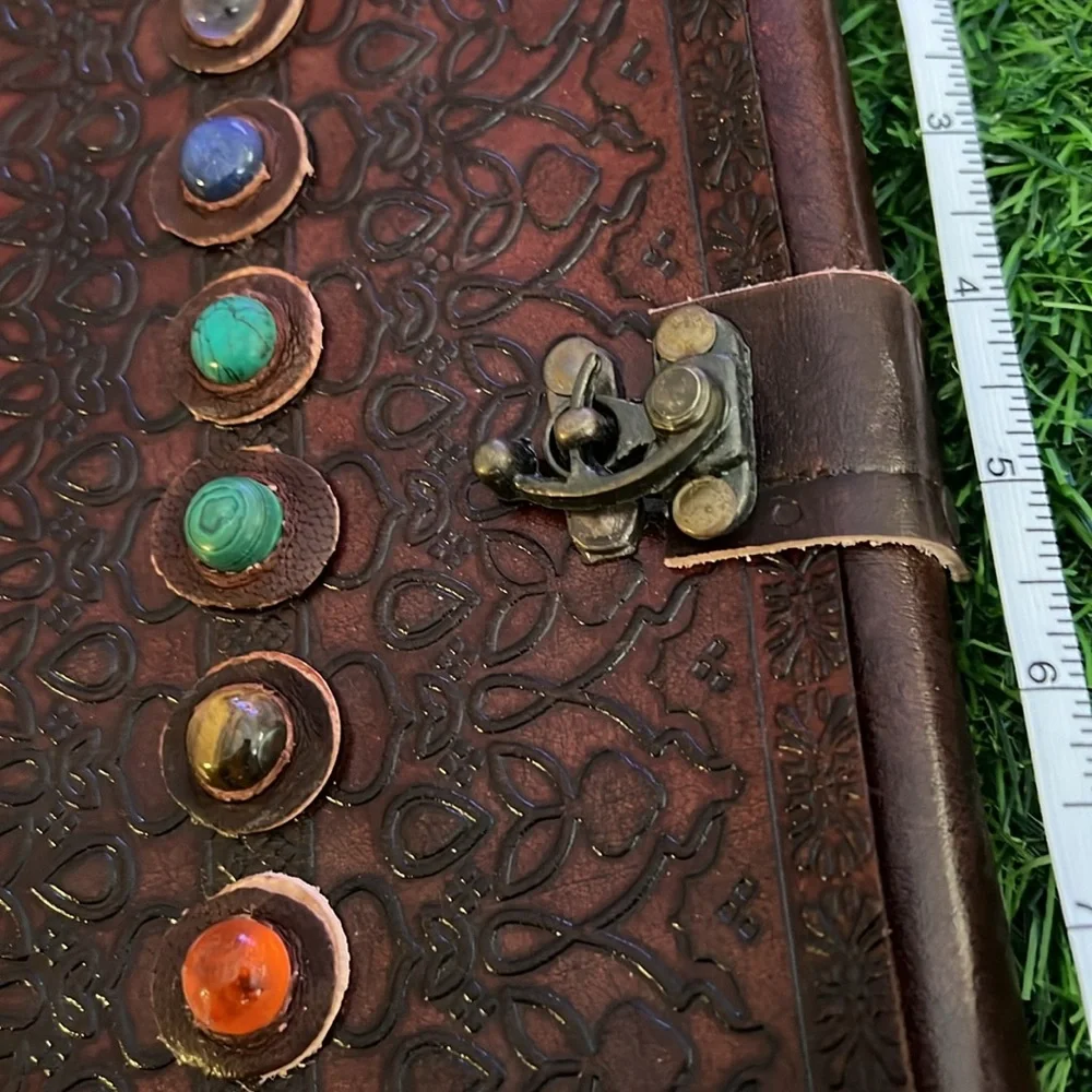 Leather Bound Journal With Stones and Crystals New!